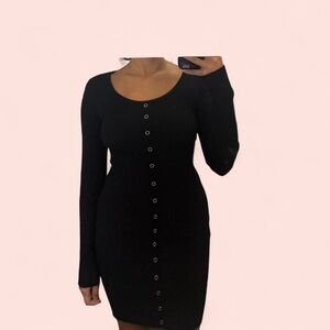 Fashion Nova Black Long Sleeve Button Dress